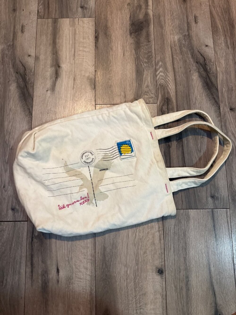 American Eagle Outfitters Canvas Tote Bag Greetings From AEO Postcard Design Cre